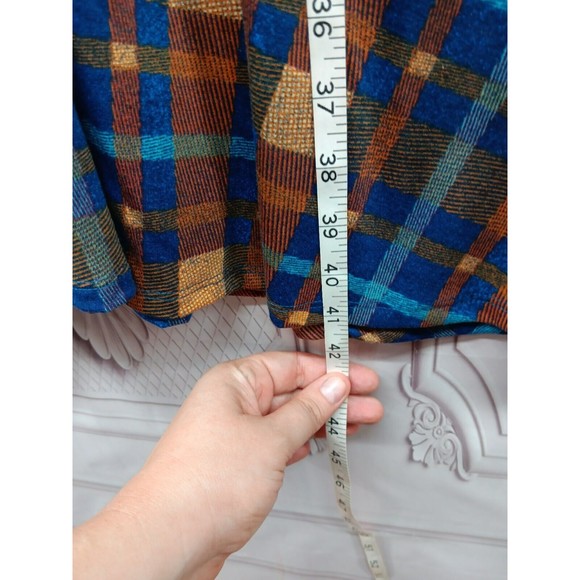 LuLaRoe Dress Women's SZ M Fit & Flare Blue/Bronze Plaid Half Sleeves Pockets EC - Picture 12 of 15